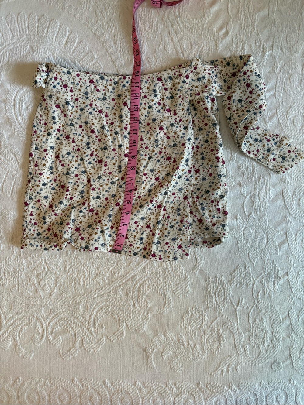 Sezane Cream Floral Mini Wrap Skirt with Burgundy and Navy Print